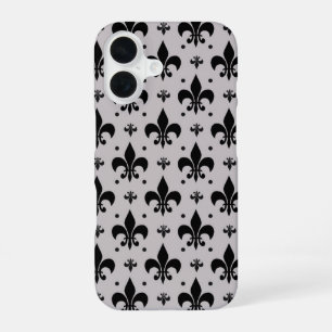 Grey and Black Fleur-de-lis Pattern Design  iPhone 16 Case