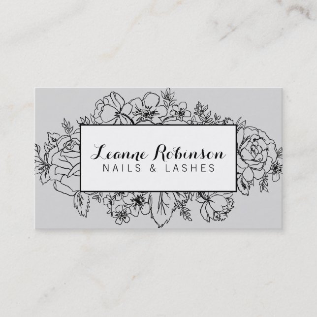 Grey and black floral business card (Front)