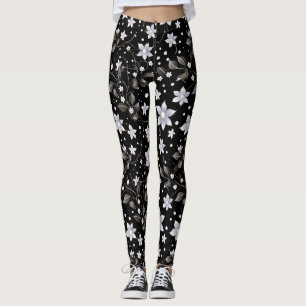 Grey and Black Flower Pattern Leggings