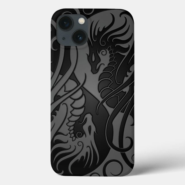 Grey and Black Flying Yin Yang Dragons Case-Mate iPhone Case (Back)