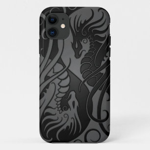 Grey and Black Flying Yin Yang Dragons iPhone 11 Case