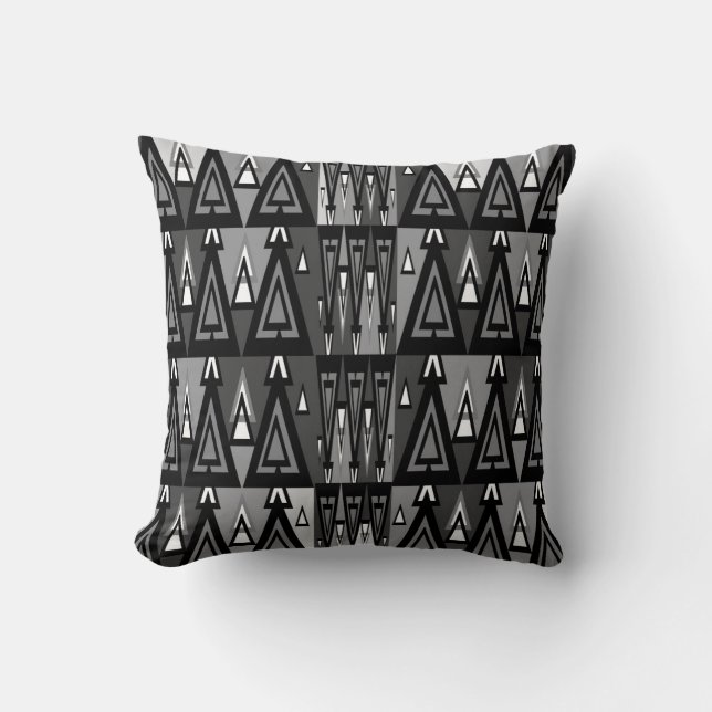 Grey And Black Geometrical Triangle Pattern, Cushion (Front)