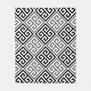Grey And Black Greek Key Motif Fleece Blanket