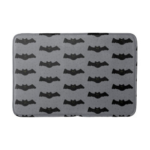 Grey and Black Halloween Bats Bath Mat