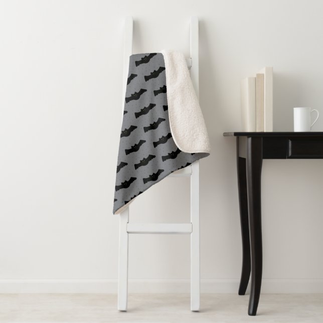 Grey and Black Halloween Bats Sherpa Blanket (In Situ)
