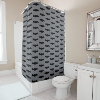 Grey and Black Halloween Bats Shower Curtain