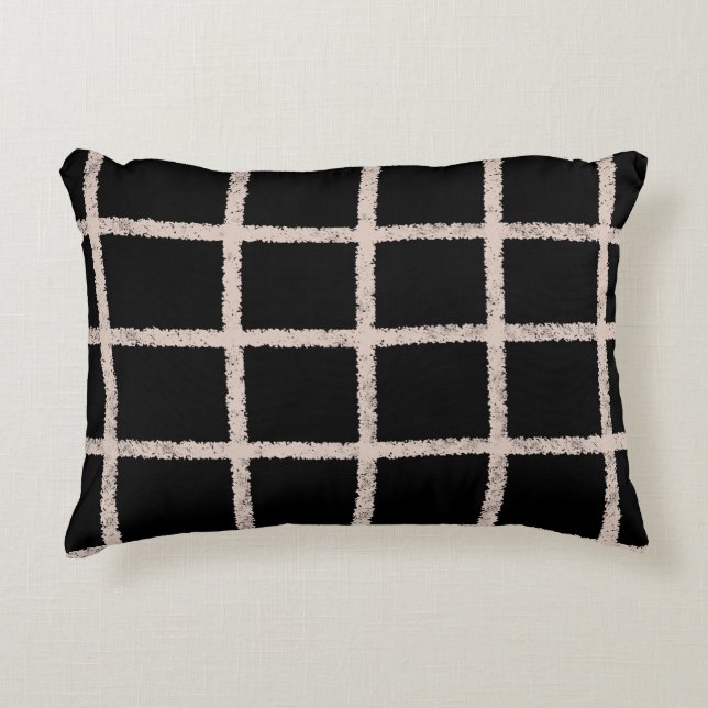Grey And Black Handdrawn Grid Decorative Cushion (Front)