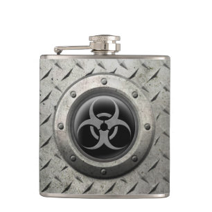 Grey and Black Industrial Biohazard Steel Effect Hip Flask