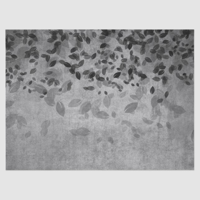 Grey and Black Leaves on Grey Decoupage Tissue Paper (Front)