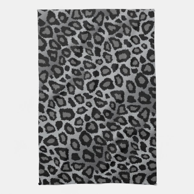 Grey and Black Leopard Animal Print Tea Towel (Vertical)