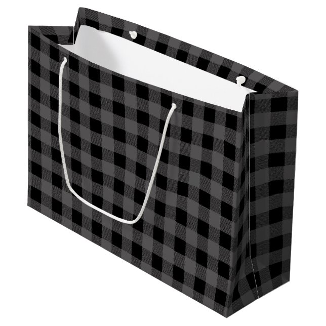 Grey and Black Lumberjack Plaid Large Gift Bag (Front Angled)