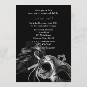 Grey and Black Masquerade Sweet 16 Ball Invitation