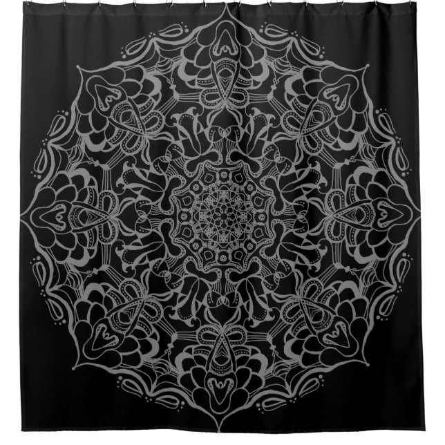 Grey and Black Medallion Shower Curtian Curtain (Front)