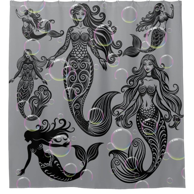 Grey and Black Mermaid Shower Curtain (Front)