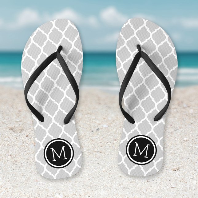 Grey and Black Moroccan Quatrefoil Monogram Thongs (Creator Uploaded)