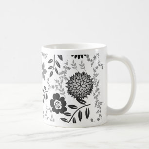 Grey and black pattern floral coffee mug