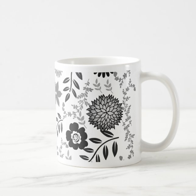 Grey and black pattern floral coffee mug (Right)