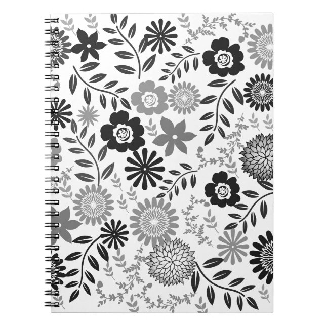 Grey and black pattern floral notebook (Front)