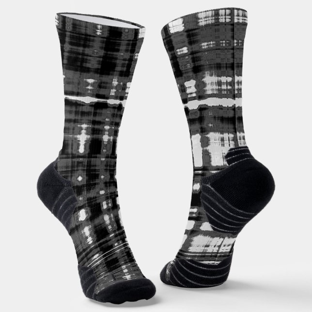 Grey and Black Plaid Contemporay Socks (Angled)