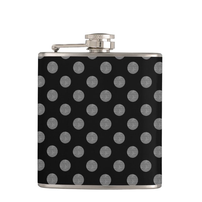 Grey and black polka dots hip flask (Front)