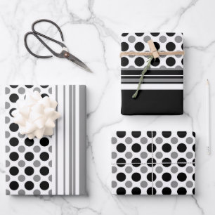 Grey and black polka Dots  Wrapping Paper Sheet