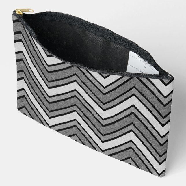 Grey and black sketch chevron accessory pouch (Open)