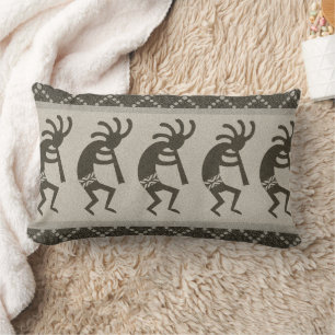 Grey And Black Southwest Kokopelli Aztec Pattern Lumbar Cushion
