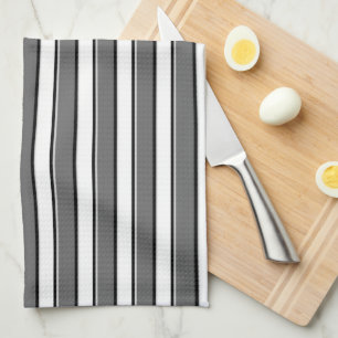 Grey and Black Stripes on White Kitchen Towels