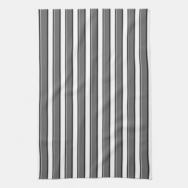 Grey and Black Stripes on White Kitchen Towels (Vertical)