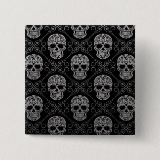 Grey and Black Sugar Skull Pattern 15 Cm Square Badge
