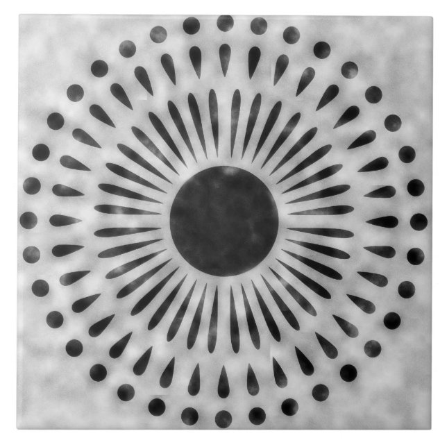 Grey and Black Sunburst Tile Decorative Art (Front)