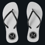 Grey and Black Tiny Dots Monogram Thongs<br><div class="desc">Custom printed flip flop sandals with a cute girly polka dot pattern and your custom monogram or other text in a circle frame. Click Customise It to change text fonts and colours or add your own images to create a unique one of a kind design!</div>