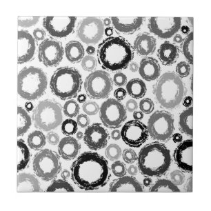 Grey and Black Tones Dry Brush Circles Ceramic Tile