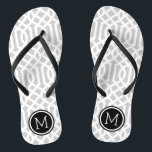 Grey and Black Trellis Monogram Thongs<br><div class="desc">Custom printed flip flop sandals with a stylish modern trellis pattern and your custom monogram or other text in a circle frame. Click Customise It to change text fonts and colours or add your own images to create a unique one of a kind design!</div>