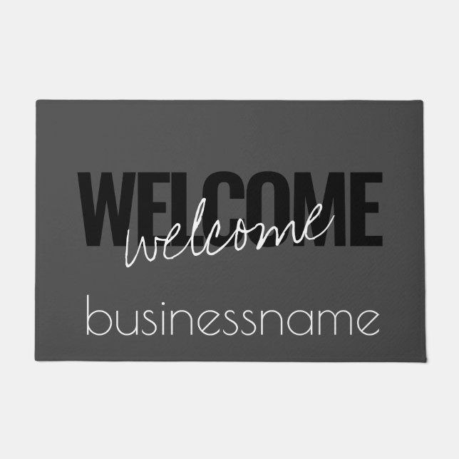 Grey and Black Trendy Custom Business Bold Welcome Doormat (Front)
