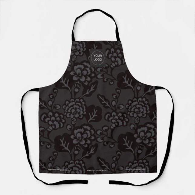 Grey and Black Vibrant and Bold Floral Pattern Apron (Front)