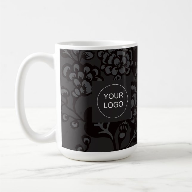 Grey and Black Vibrant and Bold Floral Pattern Coffee Mug (Left)