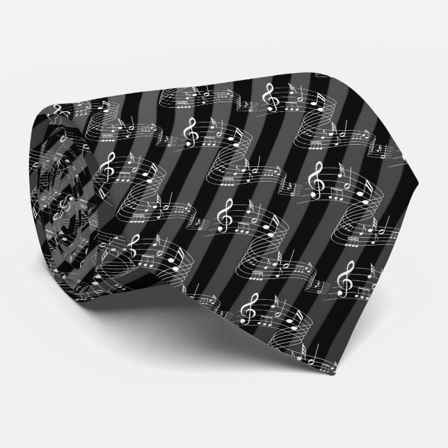 GREY AND BLACK WITH MUSIC NOTES TIE (Rolled)