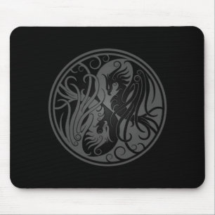 Grey and Black Yin Yang Phoenix Mouse Pad