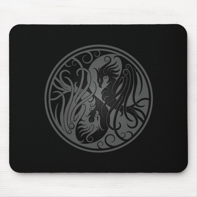 Grey and Black Yin Yang Phoenix Mouse Pad (Front)