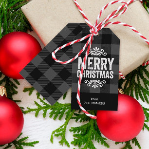 Grey and BlackBuffalo Check Rustic Christmas Gift Tags