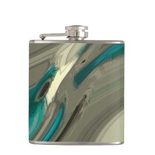 Grey and Blue Abstract Art Hip Flask
