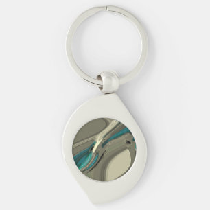 Grey and Blue Abstract Art Key Ring