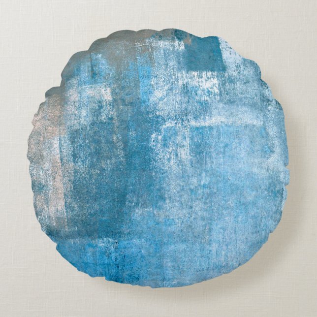 Grey and Blue Abstract Art Paintingabstract, paint Round Cushion (Front)