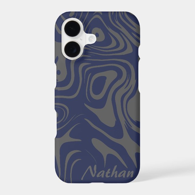 Grey and Blue Abstract Swirly Pattern Personalised (Back)