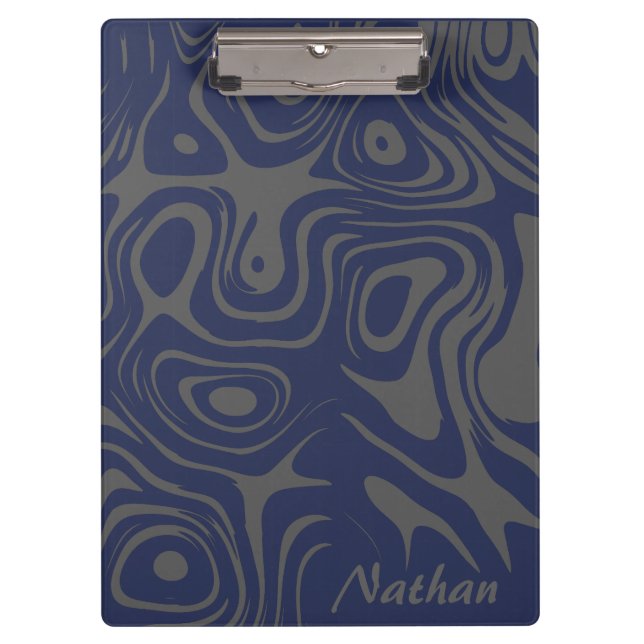 Grey and Blue Abstract Swirly Pattern Personalised Clipboard (Front)
