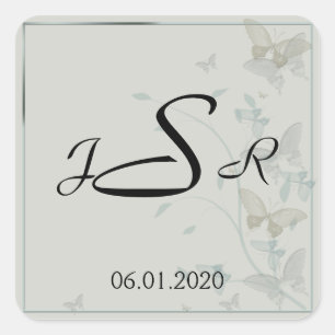 Grey and Blue Butterfly Meadow Monogram Sticker