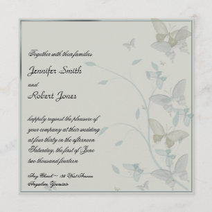 Grey and Blue Butterfly Meadow Wedding Invitation