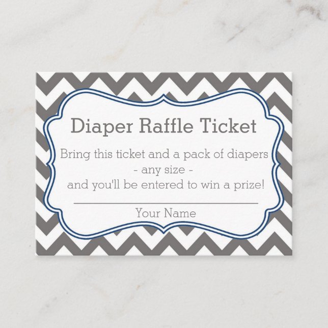 Grey and Blue Chevron Diaper Raffle Ticket Enclosure Card (Front)