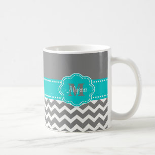 Grey and Blue Chevron Personalised Mug